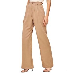Reformation Mason Wide Leg Pants Size 12 Khaki Tan Trousers Tencel High Waist